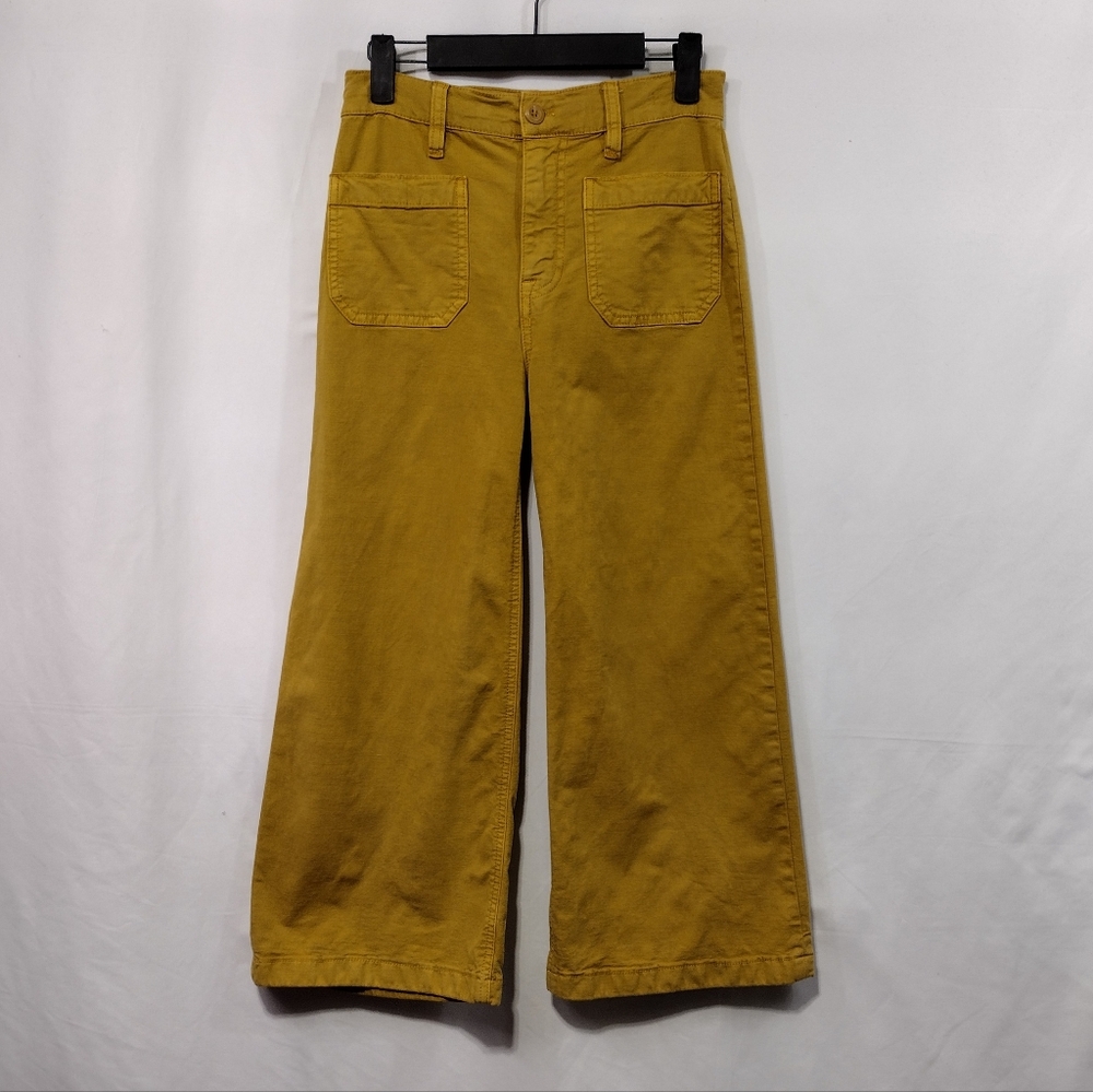 Point Sur J. Crew Wide Leg Crop Pants Women's 24P Mustard Yellow Boho Retro 90s - Picture 2 of 10